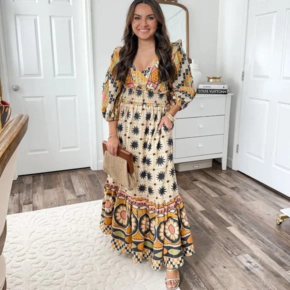 Farm Rio Natural Tropical Sunshine V-neck Maxi Dress 3X - Picture 8 of 16